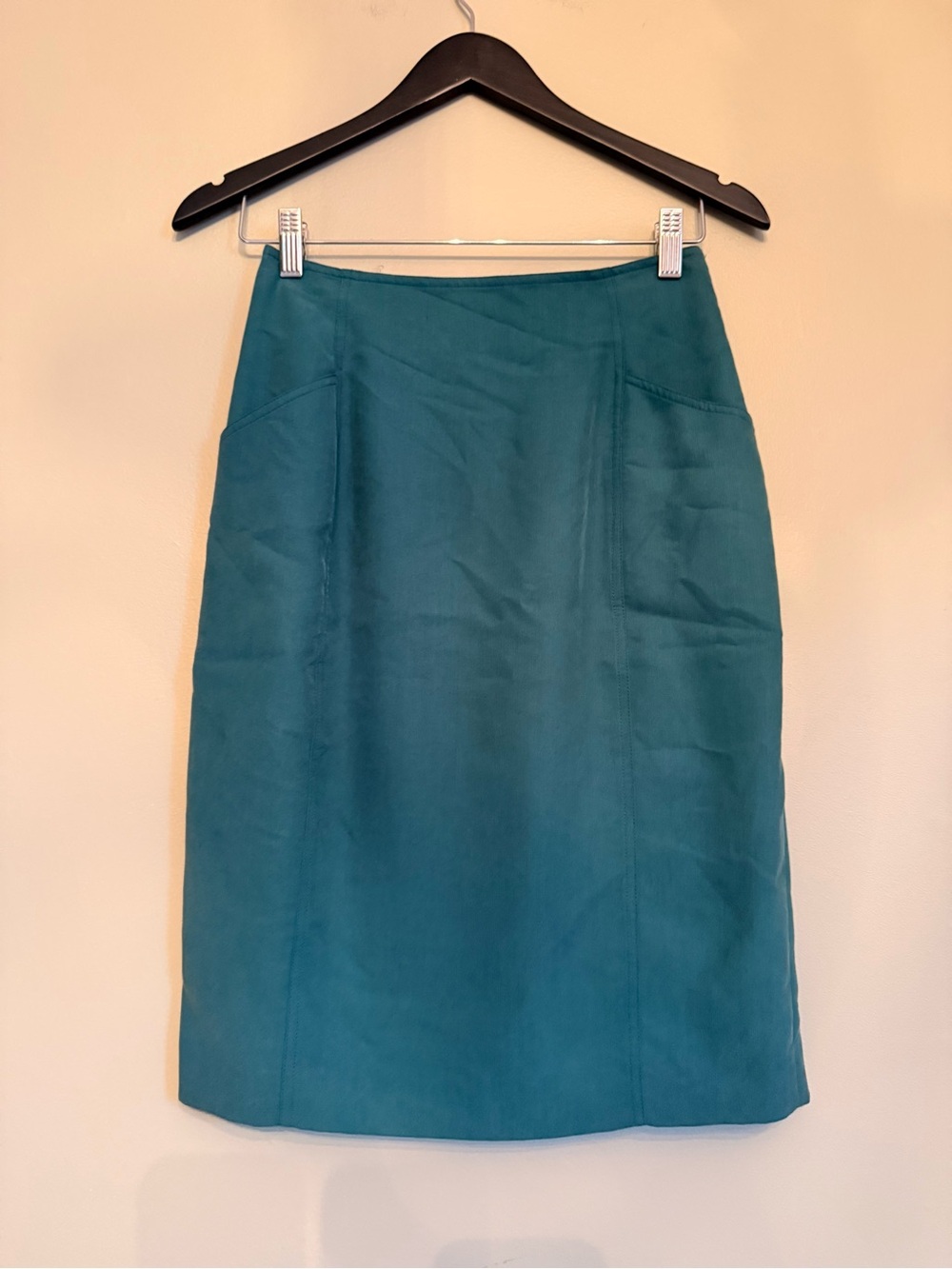 Rouie Vintage Teal Blue-Green Fully Lined Pocketed Straight Skirt Size 6